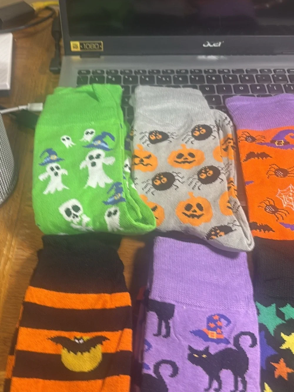 Halloween Novelty Men's women’s Crew Socks - Multi Color Pack 6 pr one size